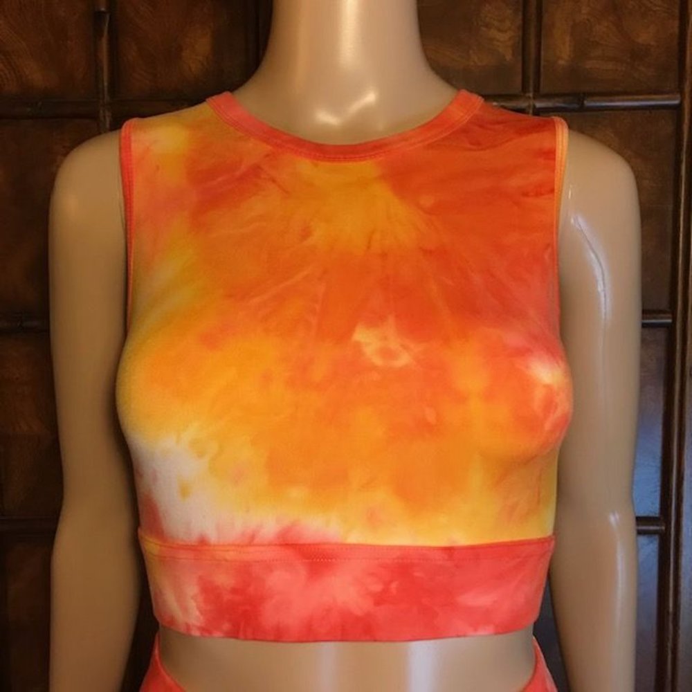 Coral Sunrise Tie Dye Crop Top Halter Top